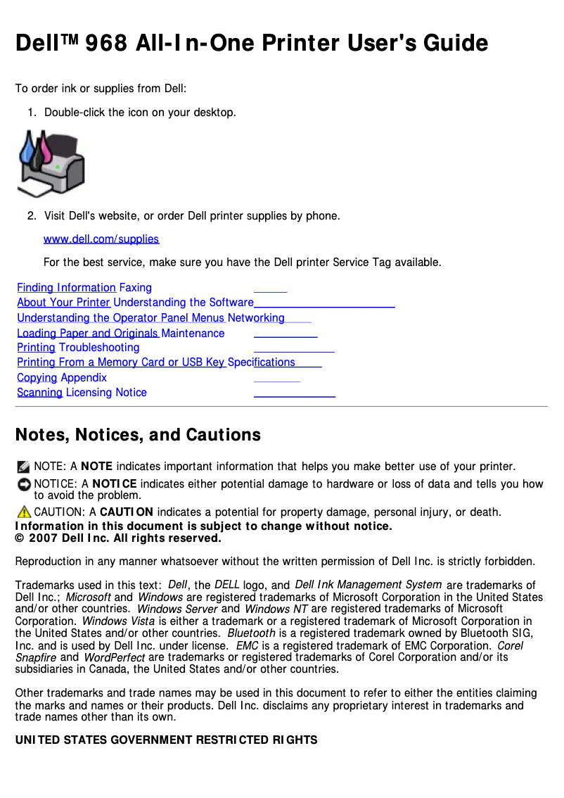 Image de la première page du manuel de l'appareil Dell 968