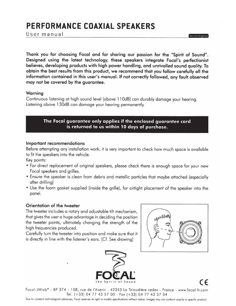 Page 1 de la notice Mode d'emploi Focal Performance PC 130