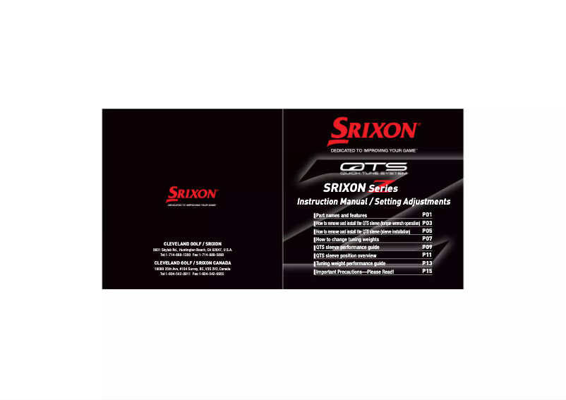 Page n°1 - Manuel utilisateur Srixon Z 745 Driver