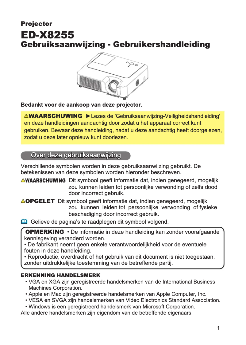 Page 1 de la notice Manuel utilisateur Hitachi ED-X8255F