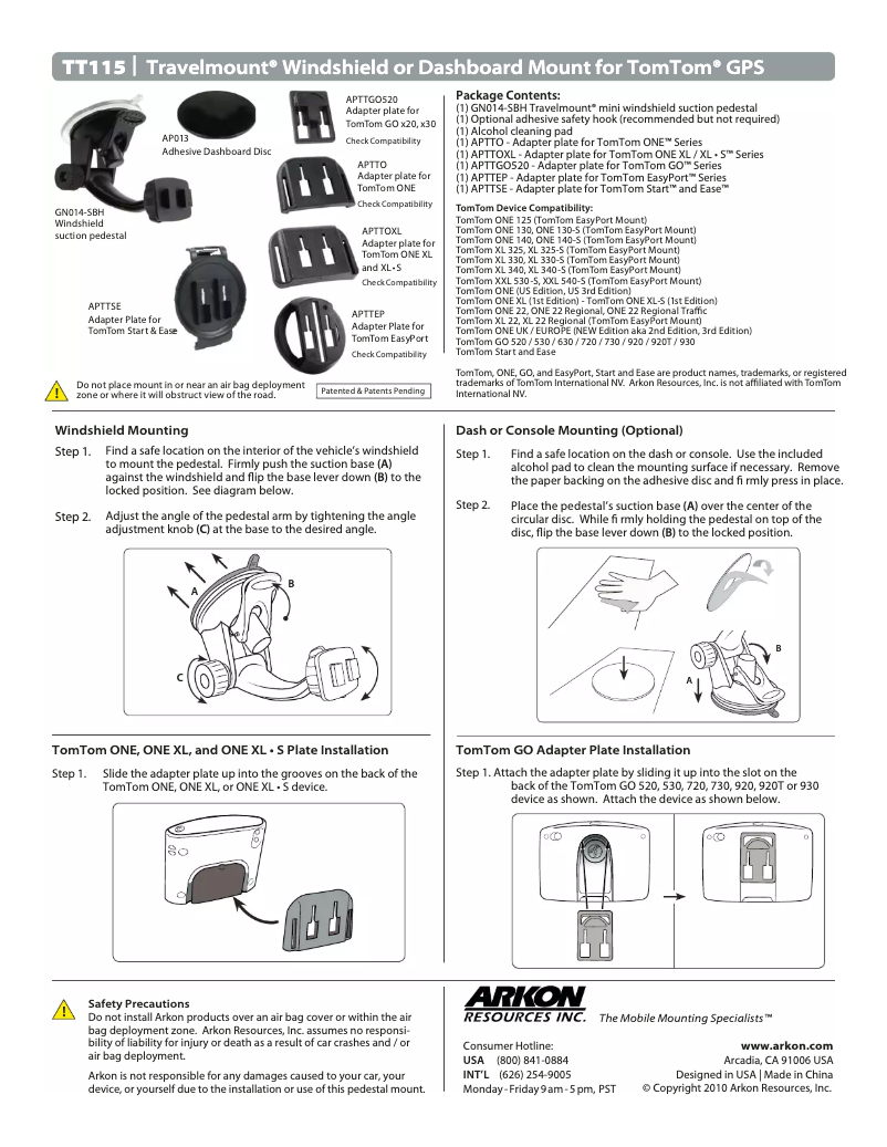 Page n°1 - Manuel utilisateur Arkon TT115