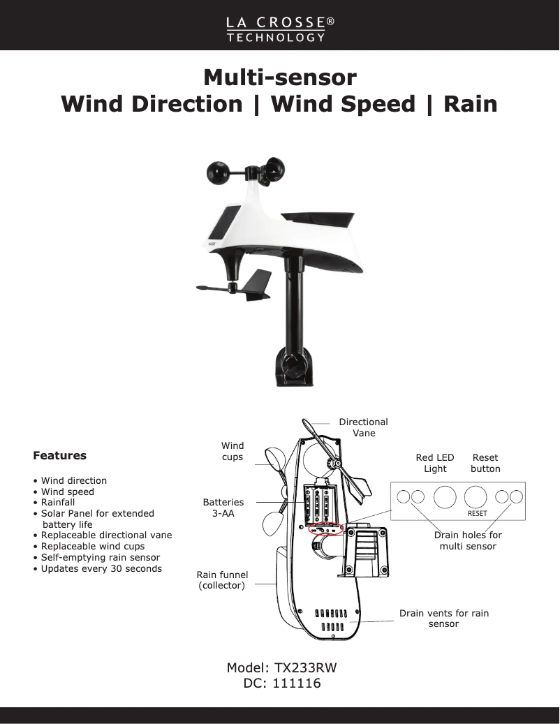 Page 1 de la notice Manuel utilisateur La Crosse Technology TX233RW