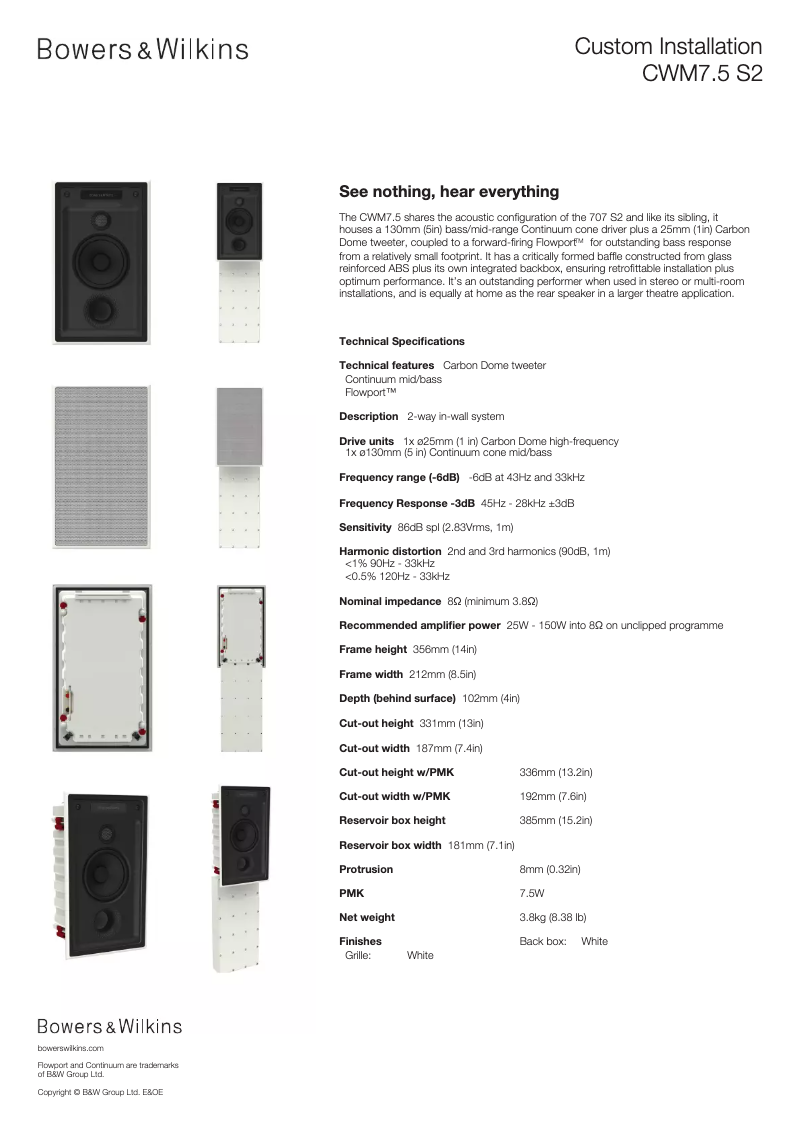 Página 1 del manual Ficha técnica Bowers & Wilkins CWM7.5 S2