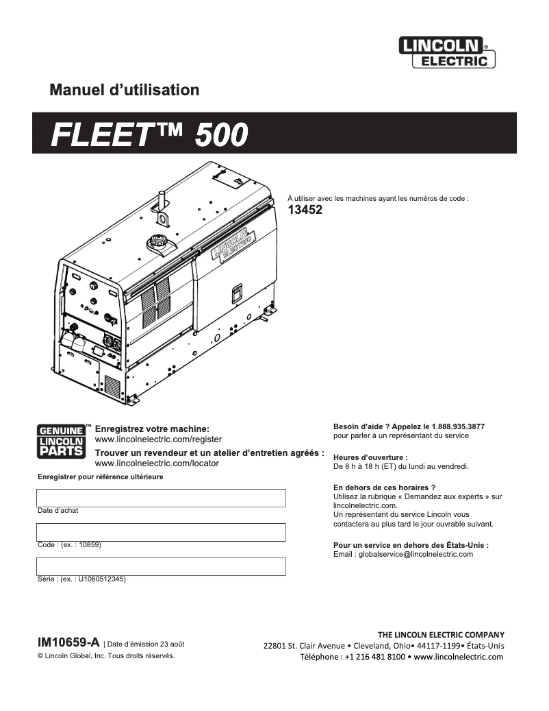 Page n°1 - Manuel utilisateur Lincoln Electric Fleet 500