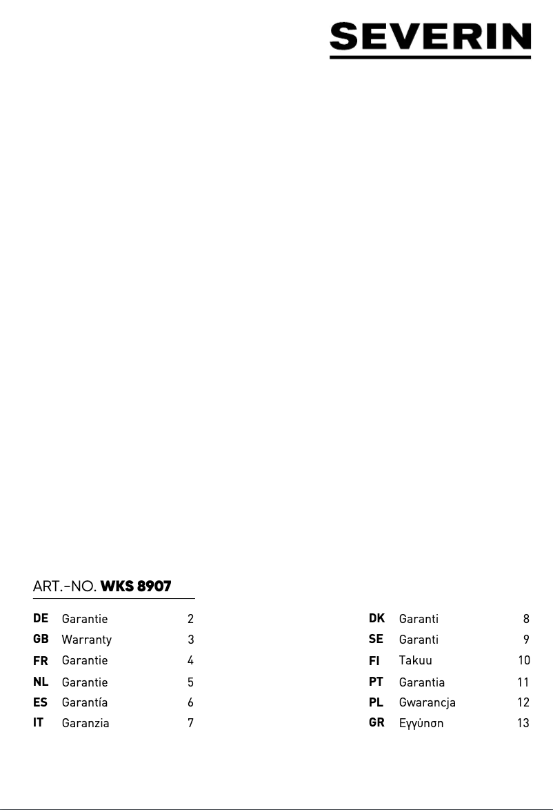 Página 1 del manual Información de garantía Severin WKS 8907