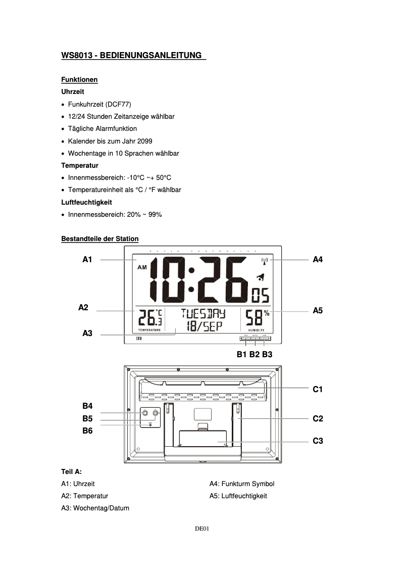 Page n°1 - Manuel utilisateur Techno Line WS 8013