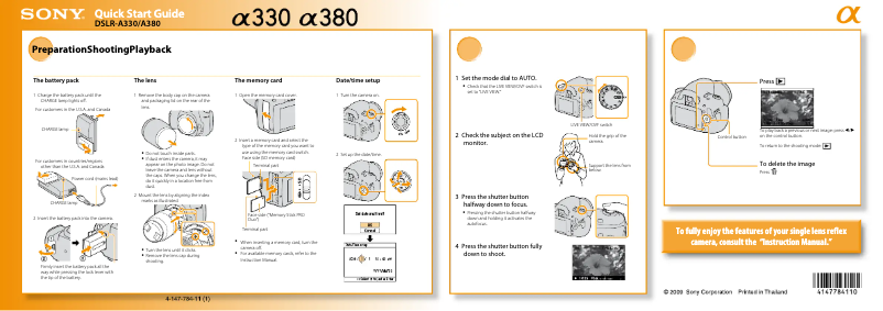 Image de la première page du manuel de l'appareil Alpha DSLR-A380L