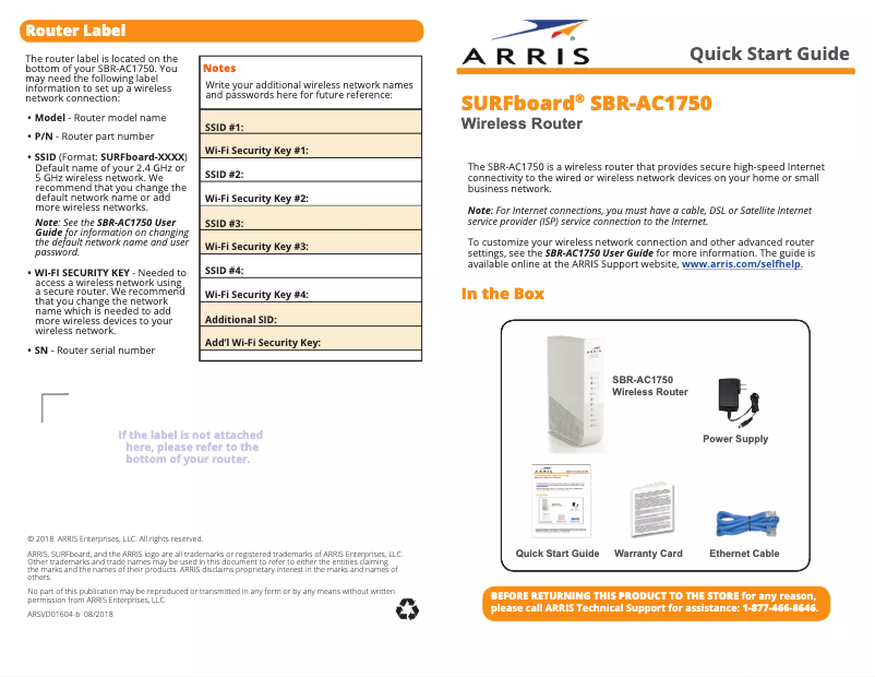 Page 1 de la notice Guide de démarrage rapide Arris SURFboard SBR-AC1750
