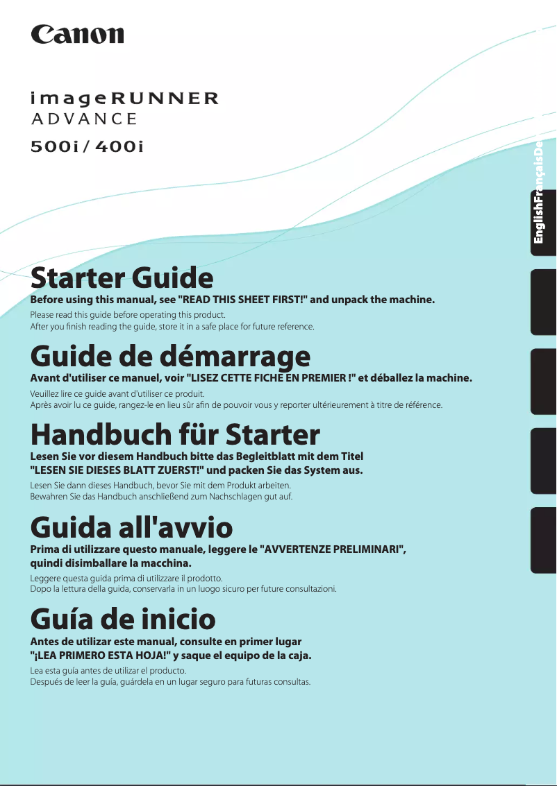 Imagen de la primera página del manual del dispositivo imageRUNNER ADVANCE 400i