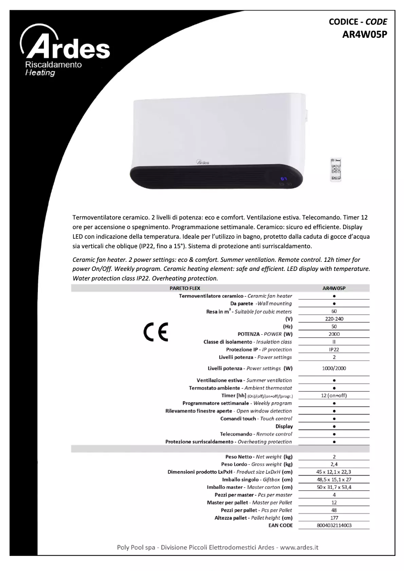 Página 1 del manual Ficha técnica Ardes AR4W05P