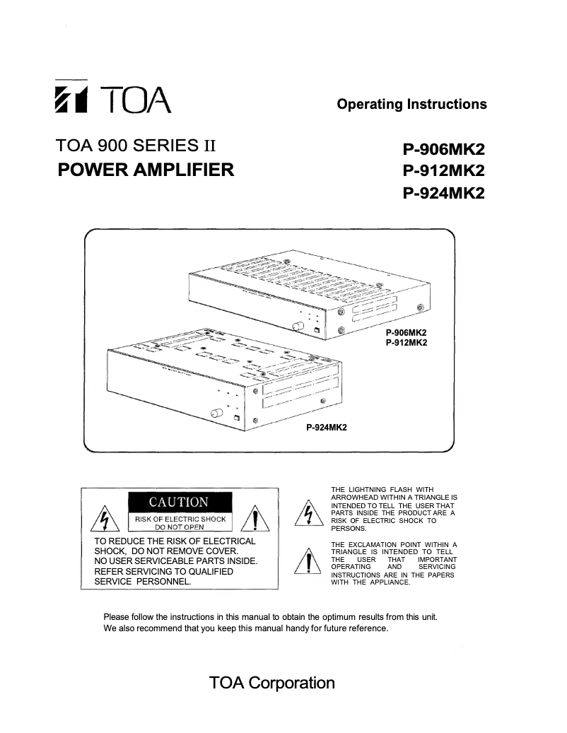 Page 1 de la notice Manuel utilisateur TOA P-912MK2