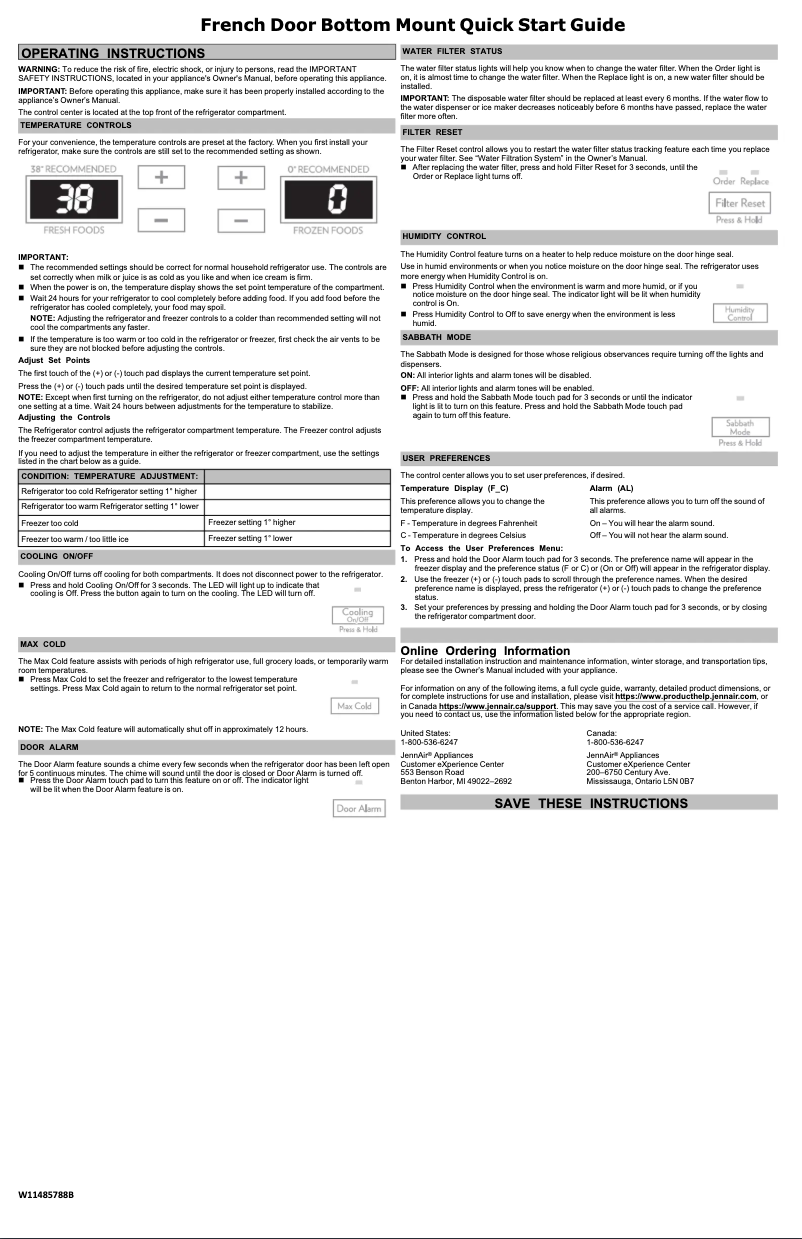 Page 1 de la notice Guide de démarrage rapide Jenn-Air JFFCF72DKM