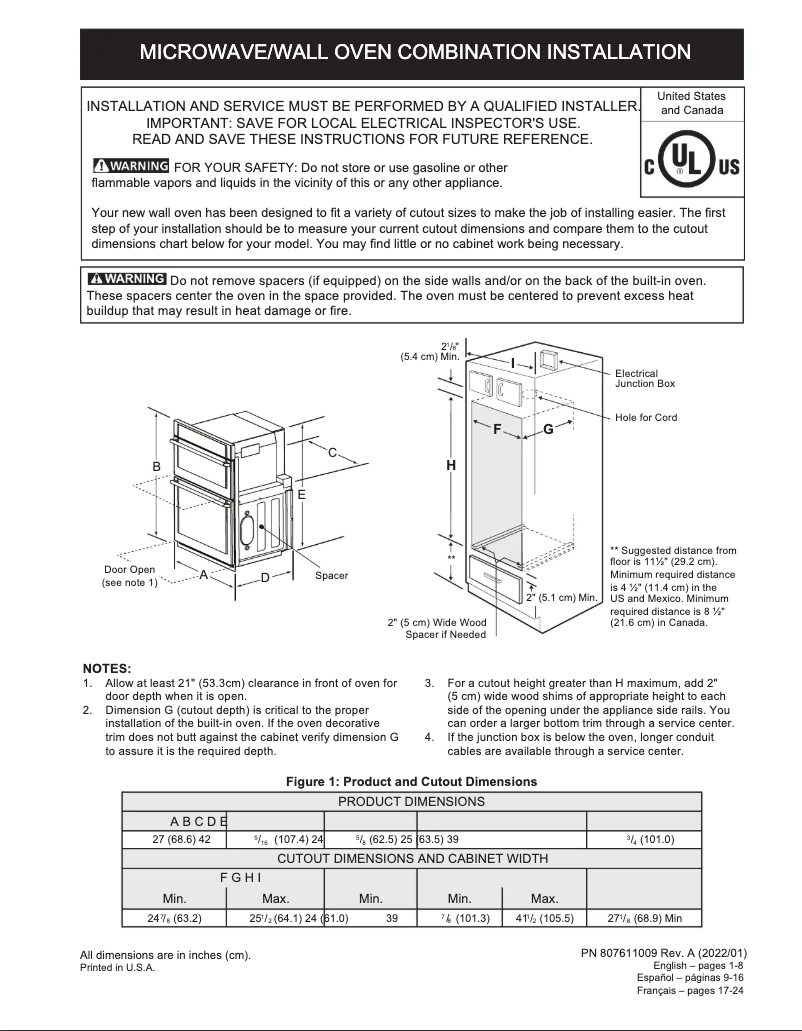 Page n°1 - Guide d'installation Frigidaire GCWM2767AF