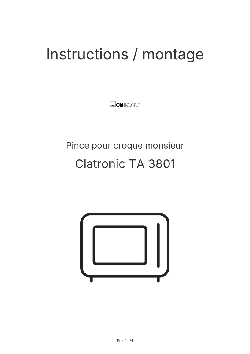 Page n°1 - Instructions / montage Clatronic TA 3801