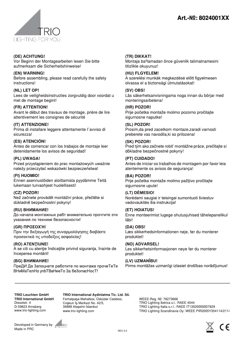 Page 1 de la notice Manuel utilisateur Trio Lighting Marley 802400101