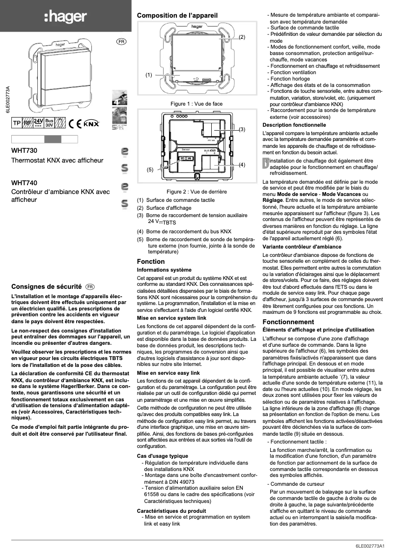 Image de la première page du manuel de l'appareil WHT74009B
