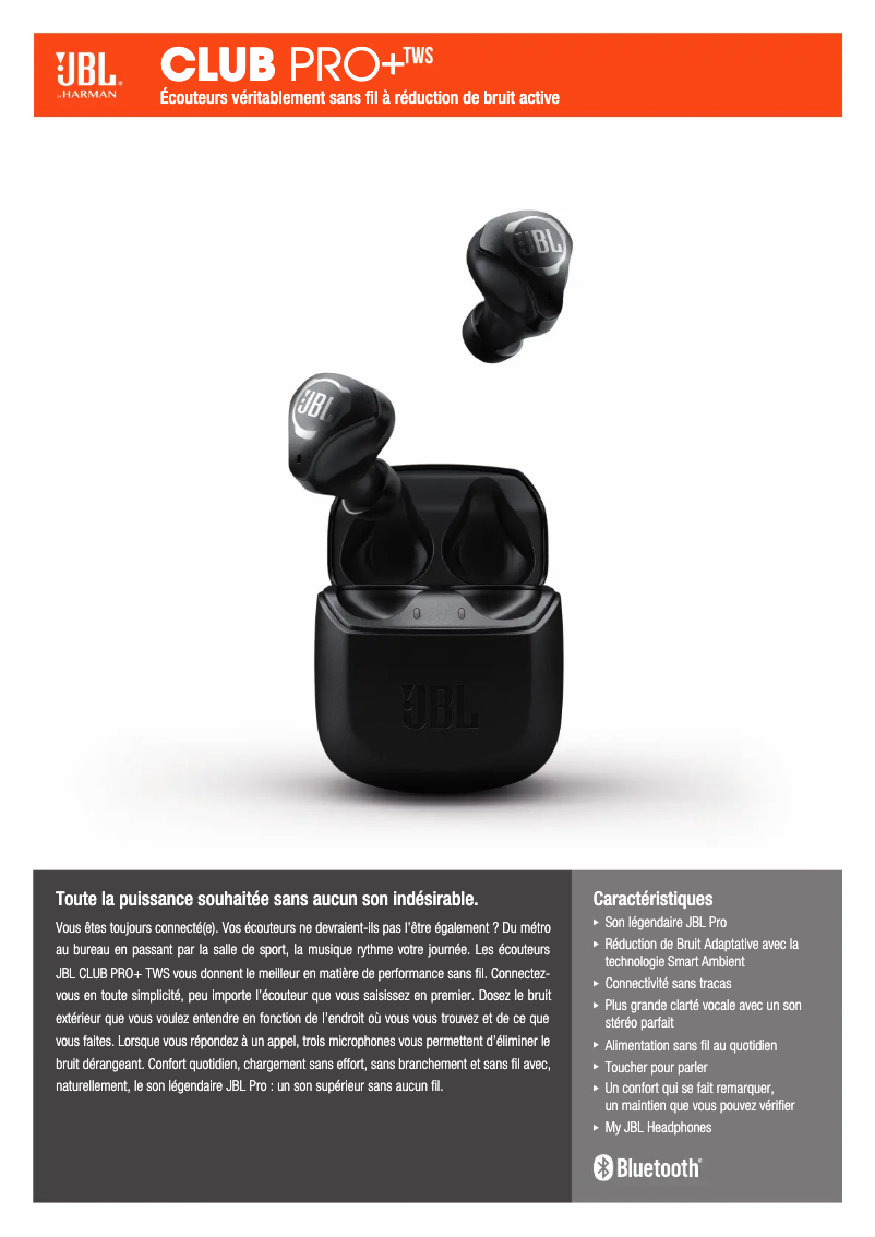 Page 1 de la notice Fiche technique JBL Club Pro+ TWS