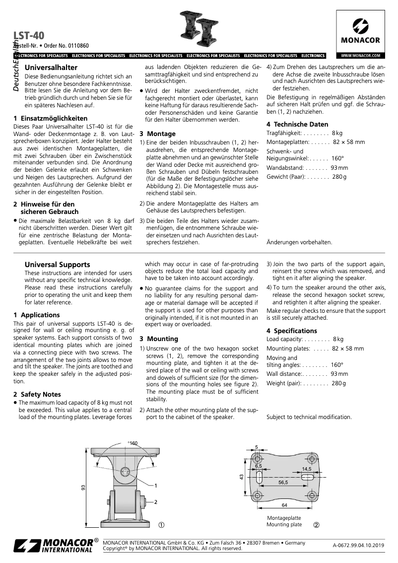 Page 1 de la notice Manuel utilisateur Monacor LST-40