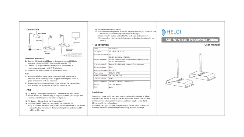 Page n°1 - Manuel utilisateur HELGI HLG0388SDI