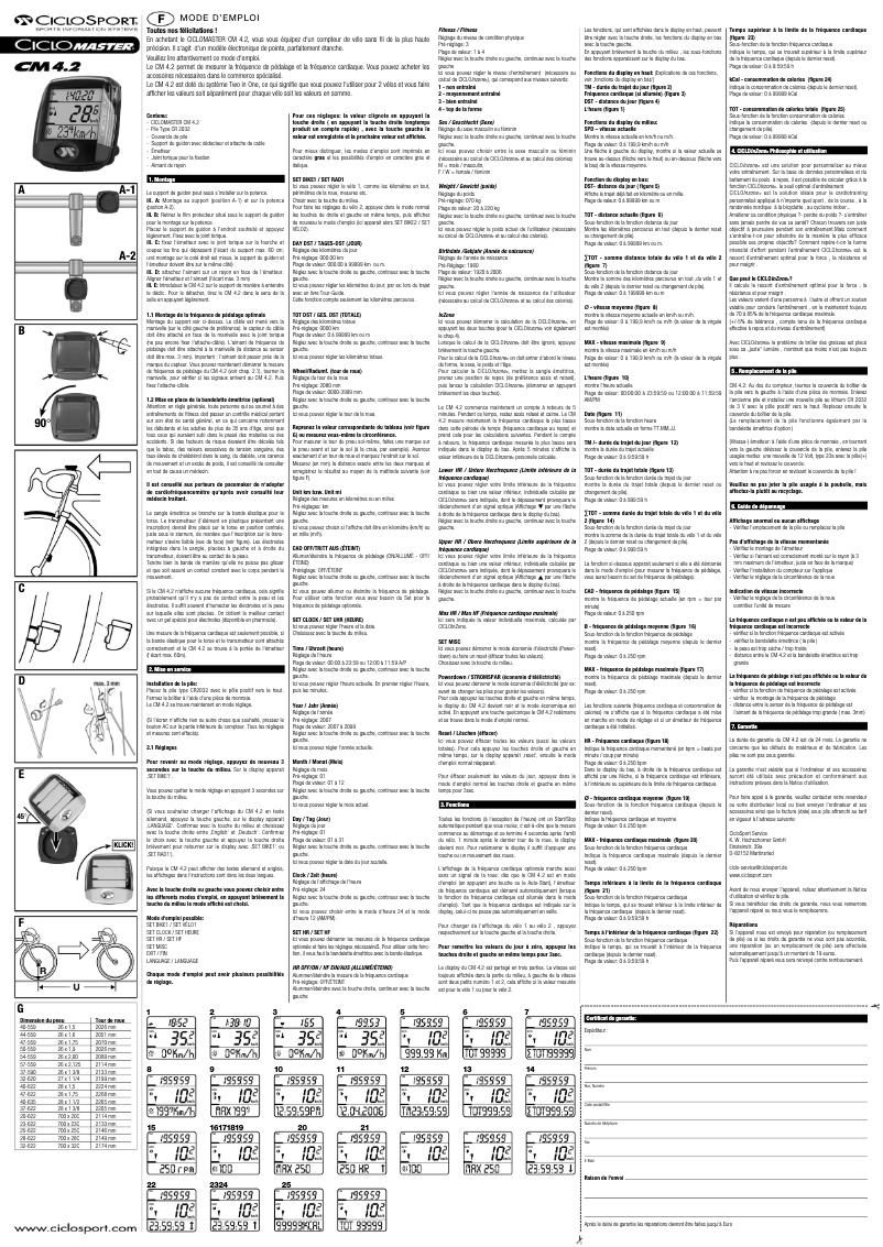 Image de la première page du manuel de l'appareil CicloMaster CM 4.2