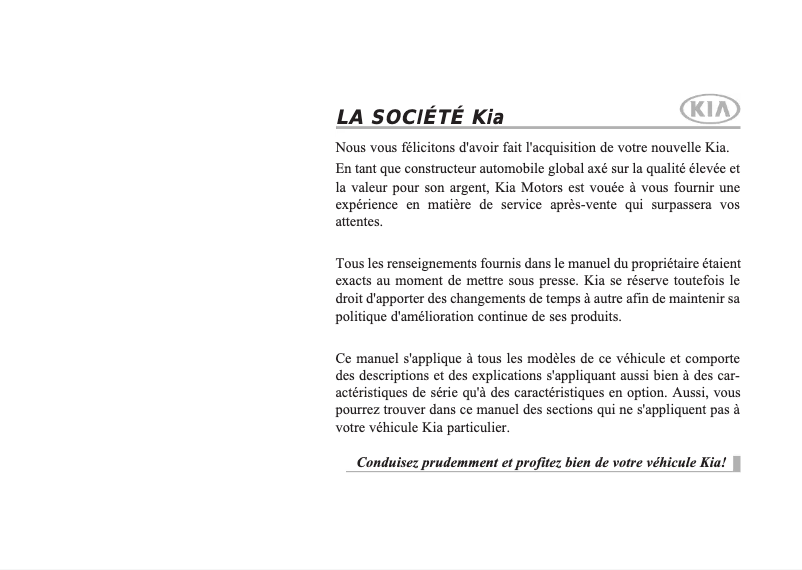Page 1 de la notice Manuel utilisateur Kia Rio (2018)