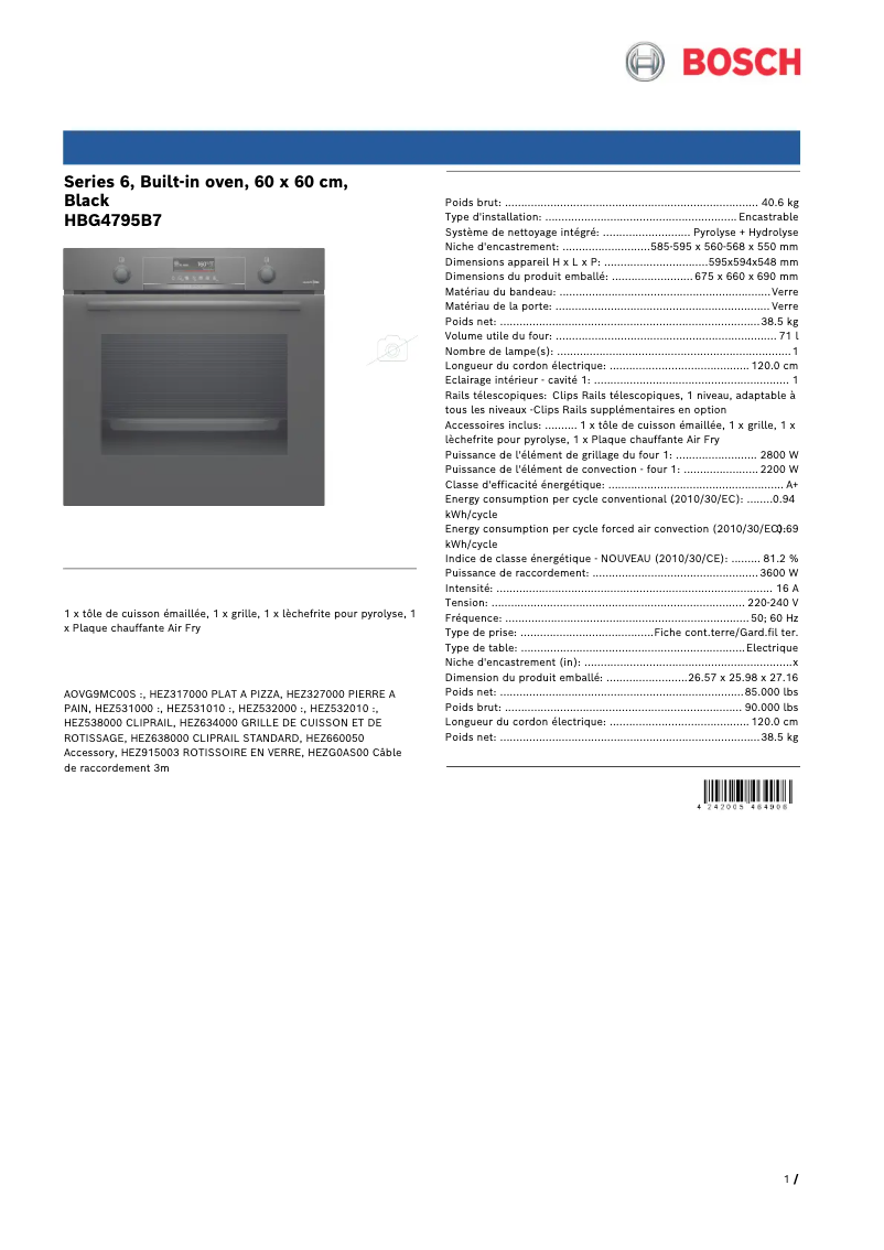 Image de la première page du manuel de l'appareil HBG4795B7