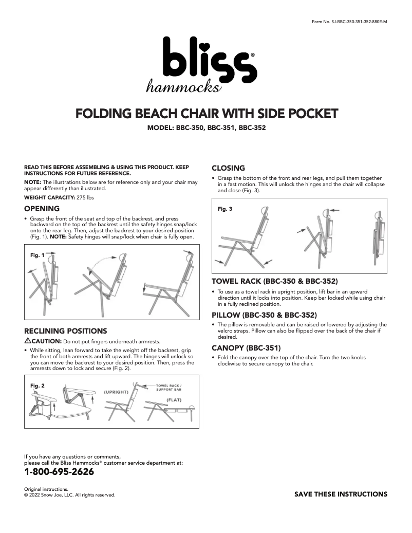 Page 1 de la notice Manuel utilisateur Bliss Outdoors BBC-351