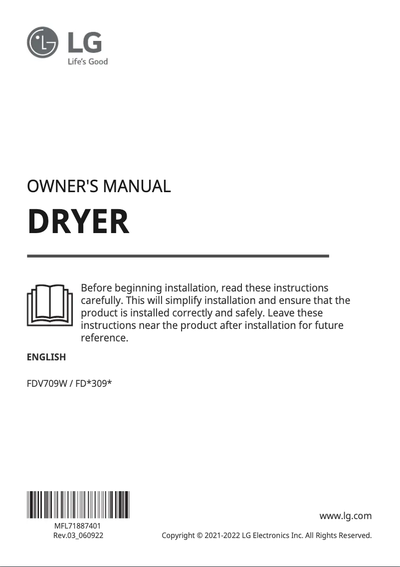 Page 1 of the manual User Manual LG FDV709W