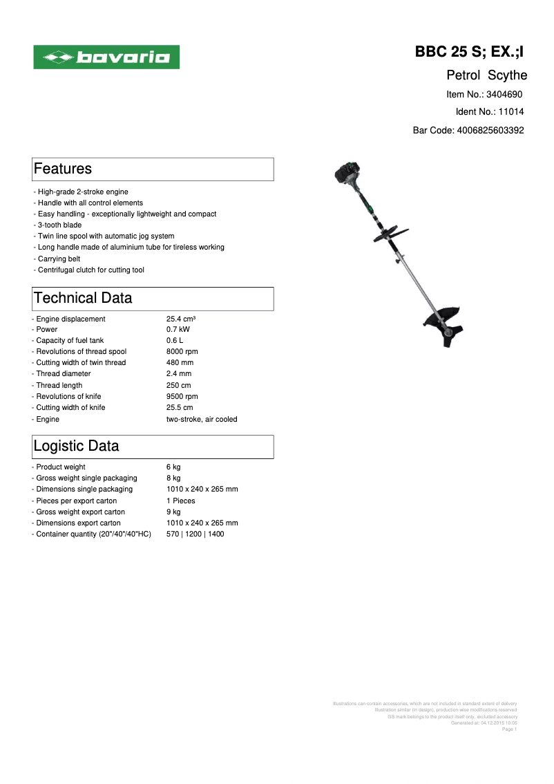 Page n°1 - Manuel utilisateur Bavaria BBC 25 S