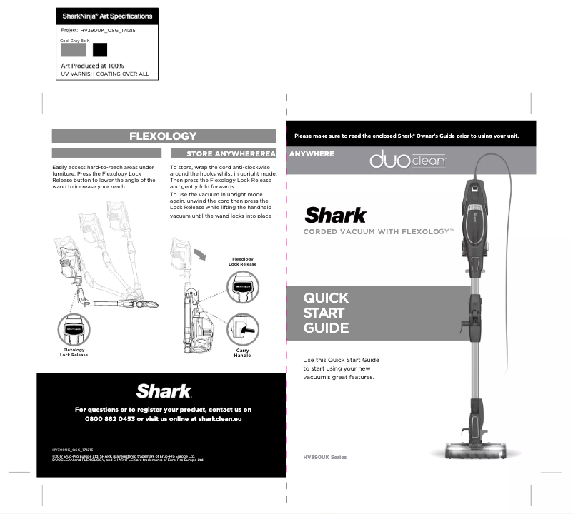 Page 1 de la notice Guide de démarrage rapide Shark DuoClean HV390UKT