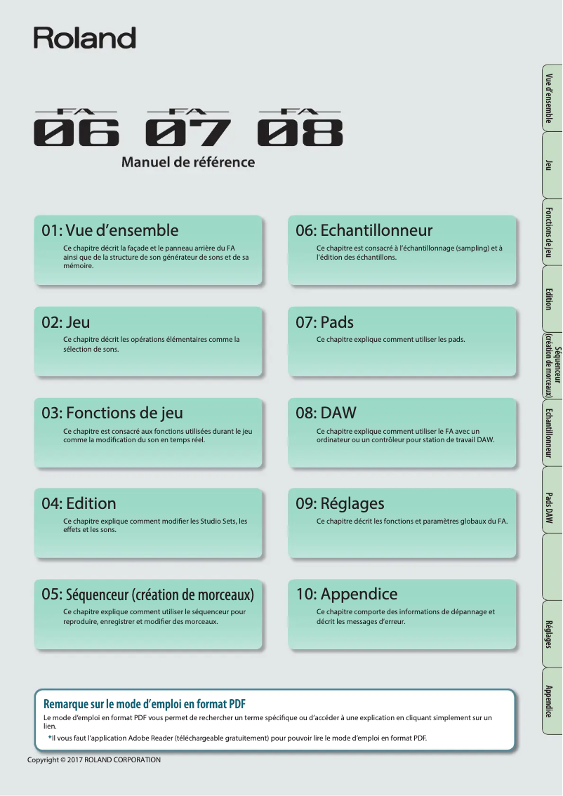 Page n°1 - Manuel utilisateur Roland FA-07