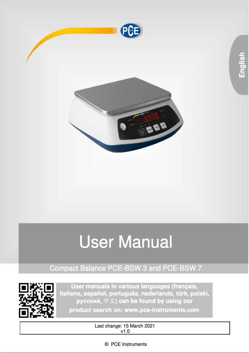 Page n°1 - Manuel utilisateur PCE Instruments PCE-BSW 3
