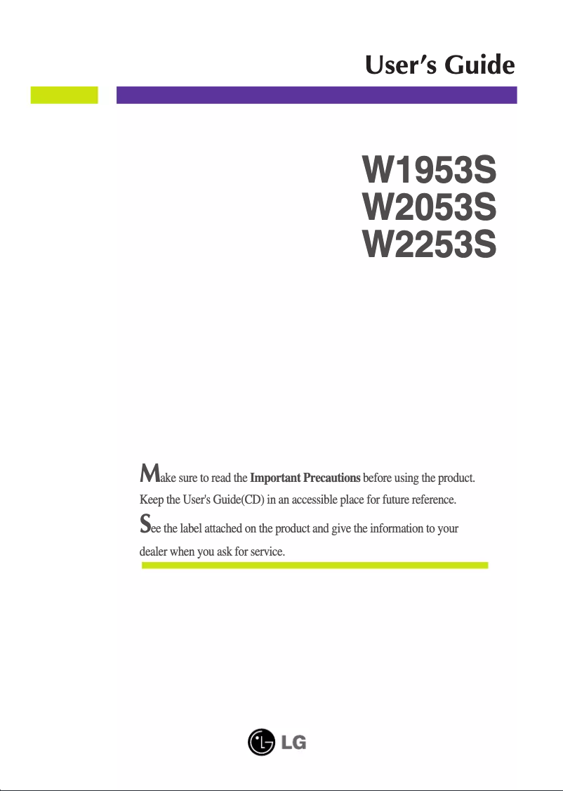 Image de la première page du manuel de l'appareil W1953S-PF