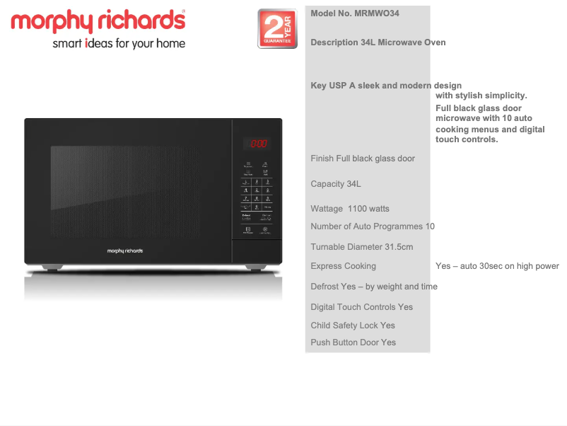 Página 1 del manual Ficha técnica Morphy Richards MRMWO34