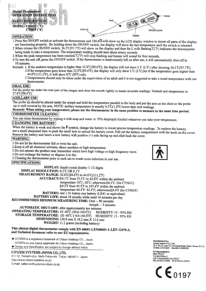 Page 1 de la notice Manuel utilisateur Citizen CT-561
