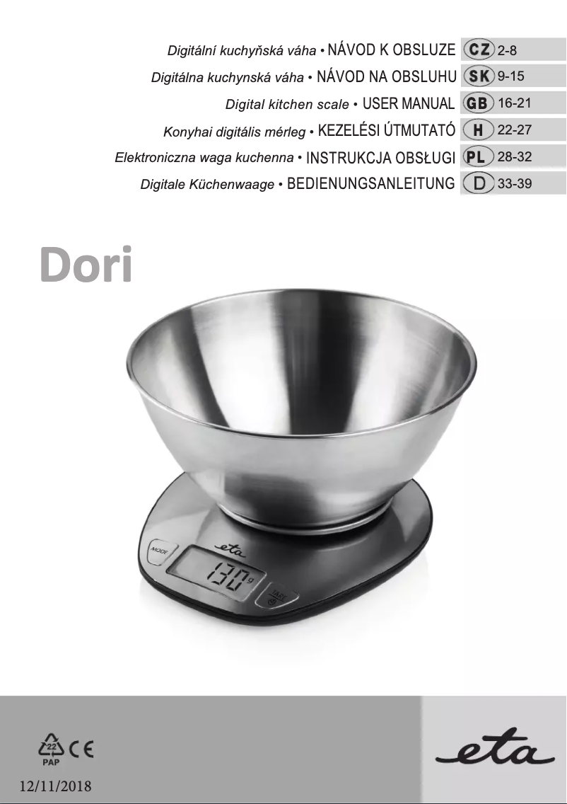 Page 1 de la notice Manuel utilisateur Eta Dori 6778