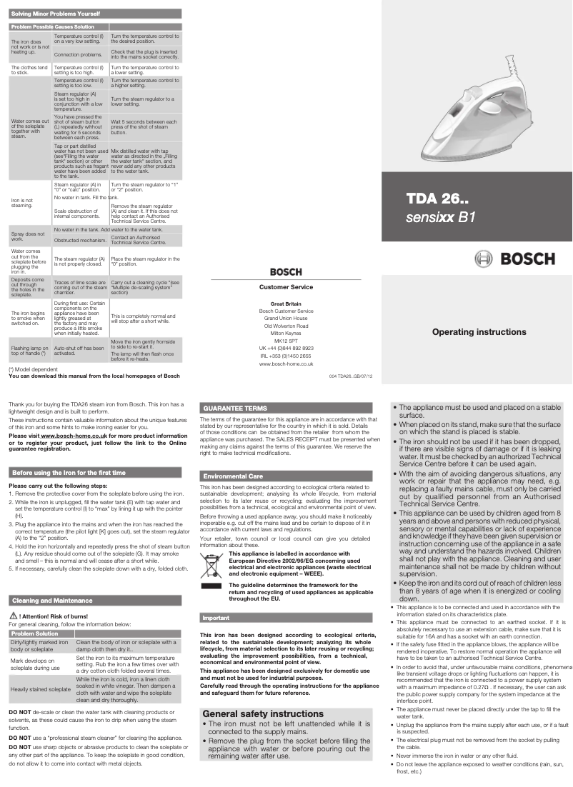 Page 1 de la notice Manuel utilisateur Bosch Sensixx B1 TDA2622GB