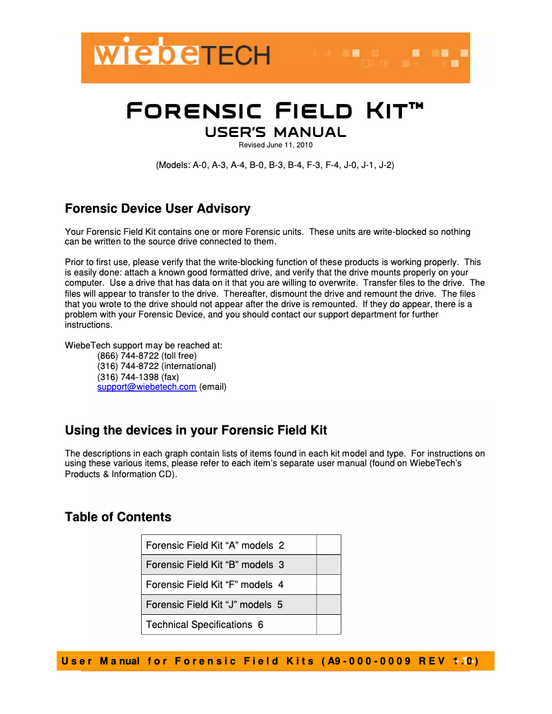 Page 1 de la notice Manuel utilisateur CRU Field Kit A-5