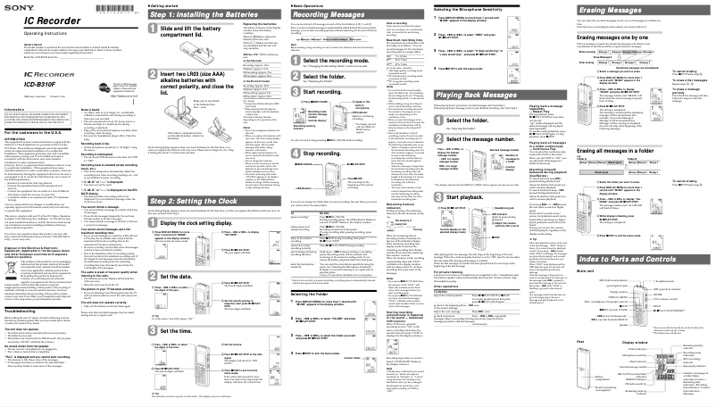 Page 1 de la notice Manuel utilisateur Sony ICD-B310F