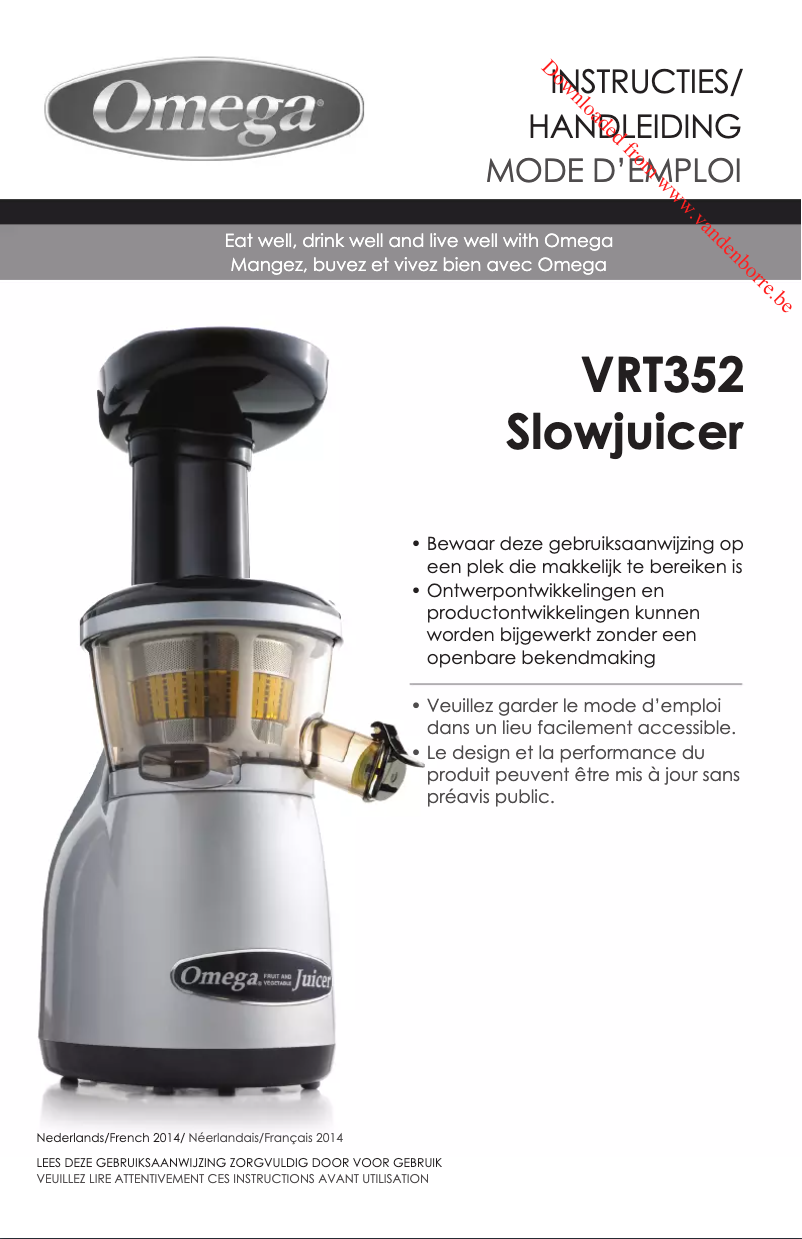 Page n°1 - Manuel utilisateur Omega Vert VRT352