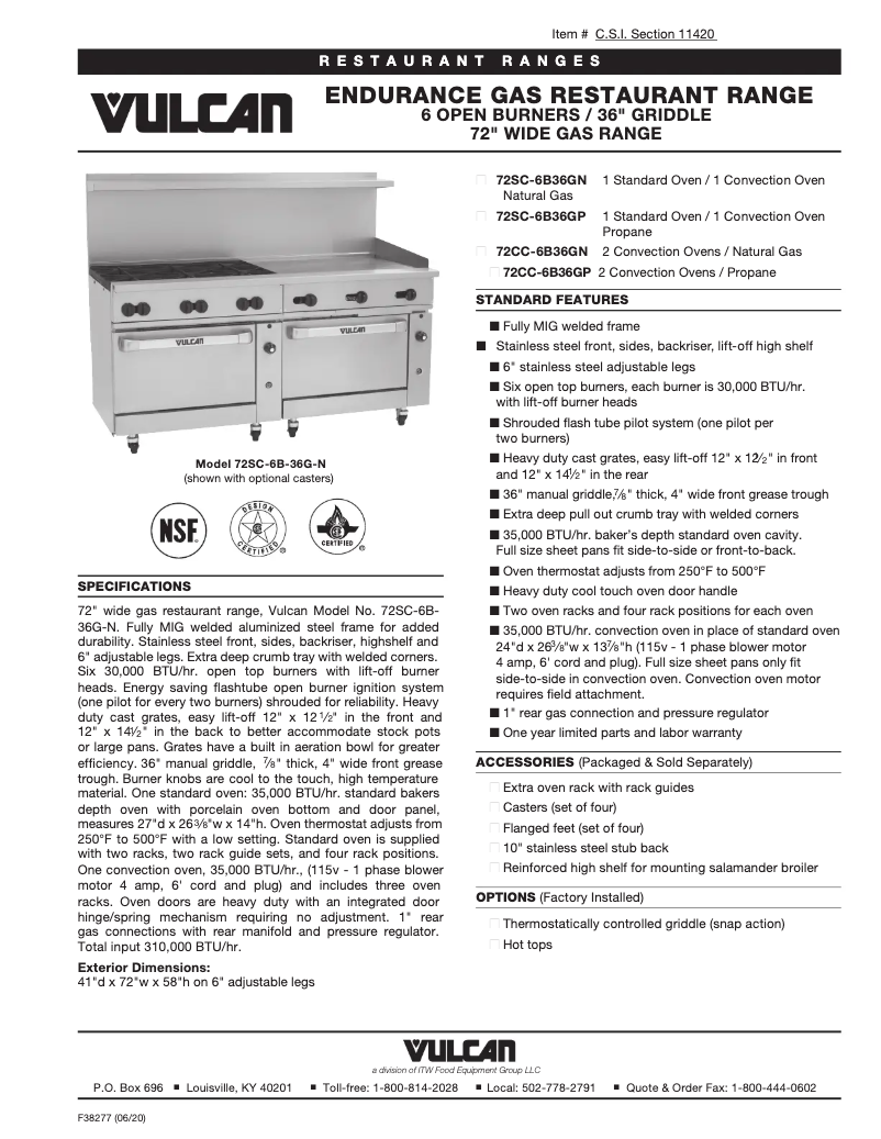 Page n°1 - Fiche technique Vulcan 72CC-6B36GT