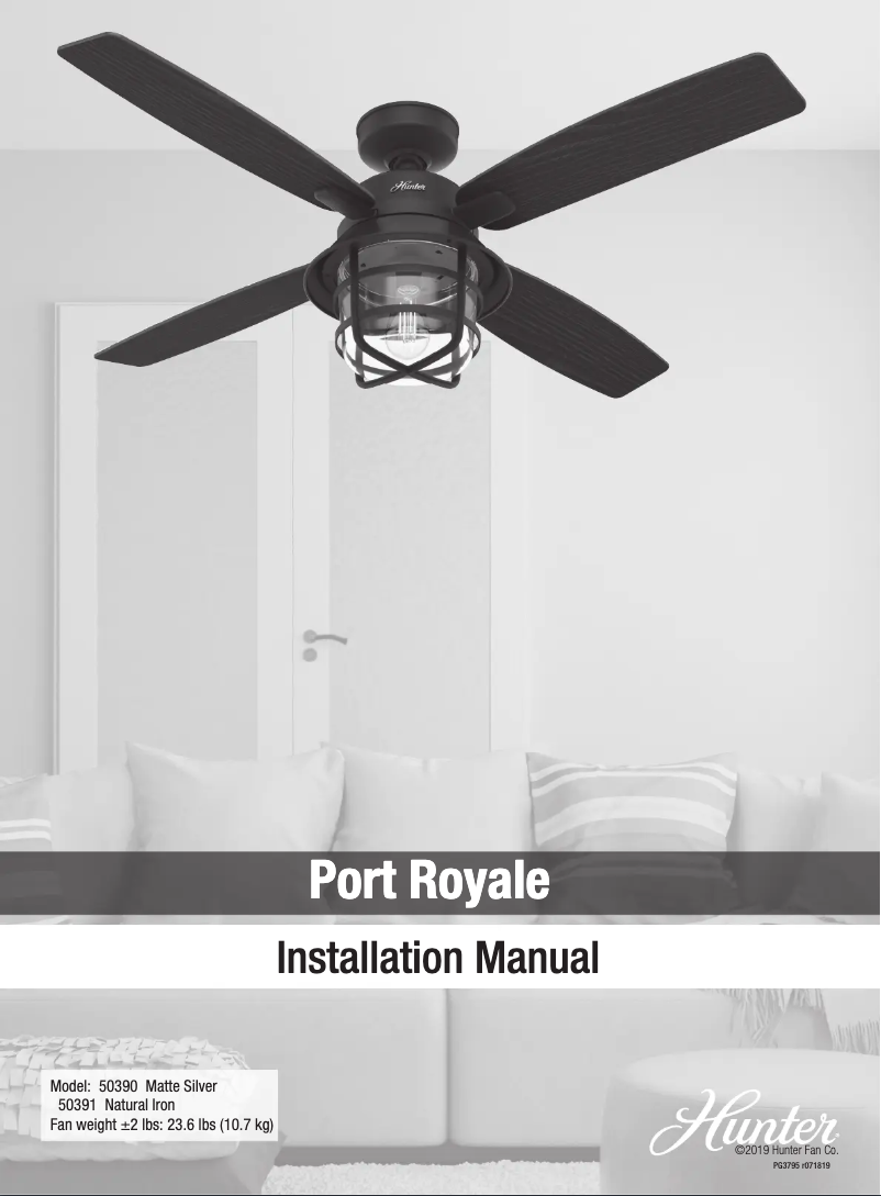 Page 1 de la notice Manuel utilisateur Hunter Port Royale 50390