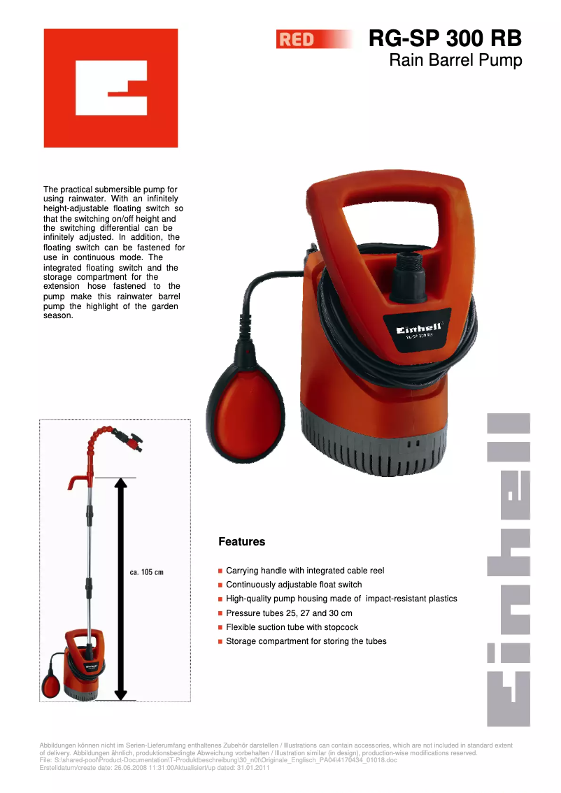 Página 1 del manual Ficha técnica Einhell RG-SP 300 RB