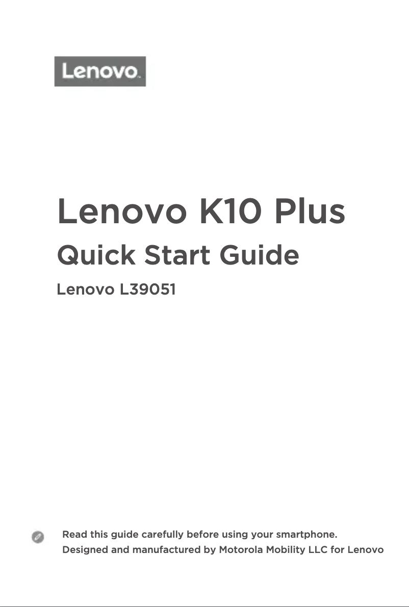Page 1 de la notice Guide de démarrage rapide Lenovo K10 Plus