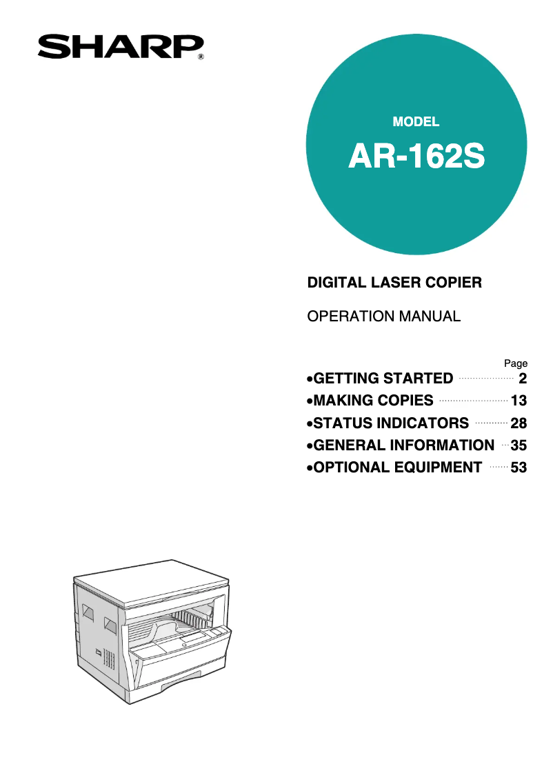 Page 1 de la notice Manuel utilisateur Sharp AR-162S