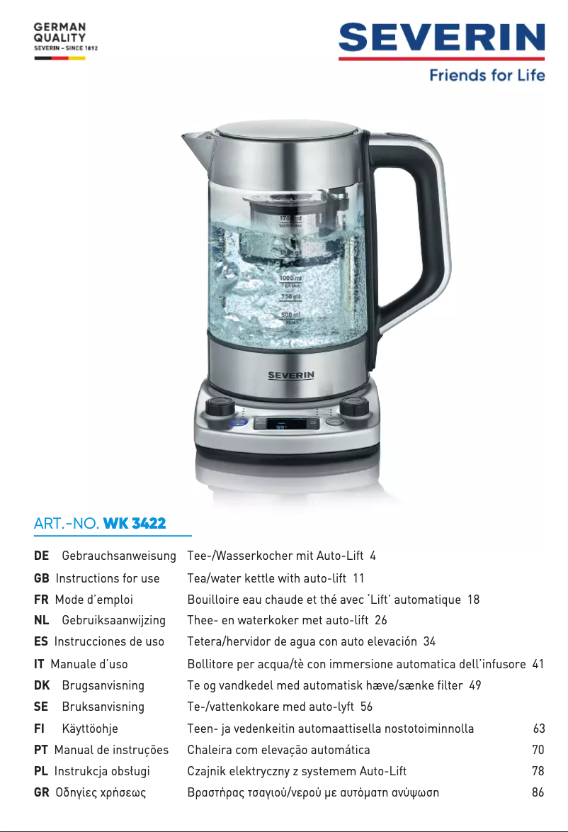 Page n°1 - Manuel utilisateur Severin WK 3422