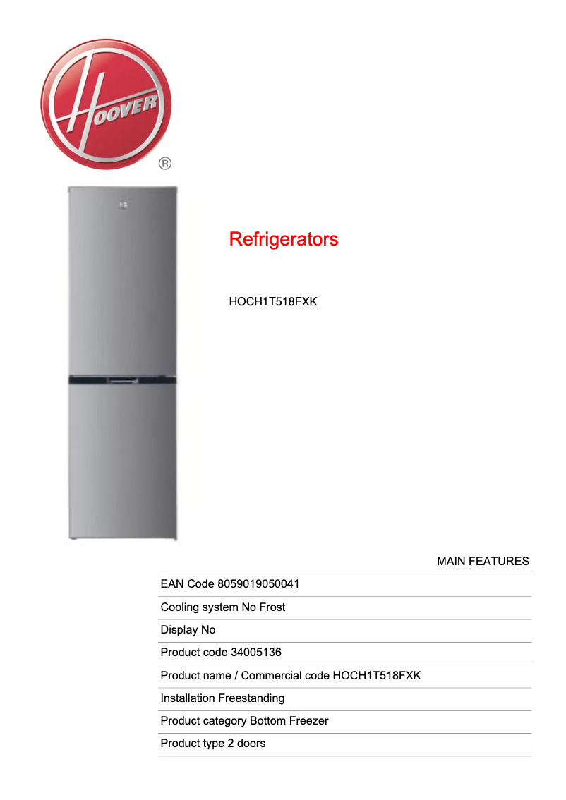 Imagen de la primera página del manual del dispositivo HOCH1T518FXK