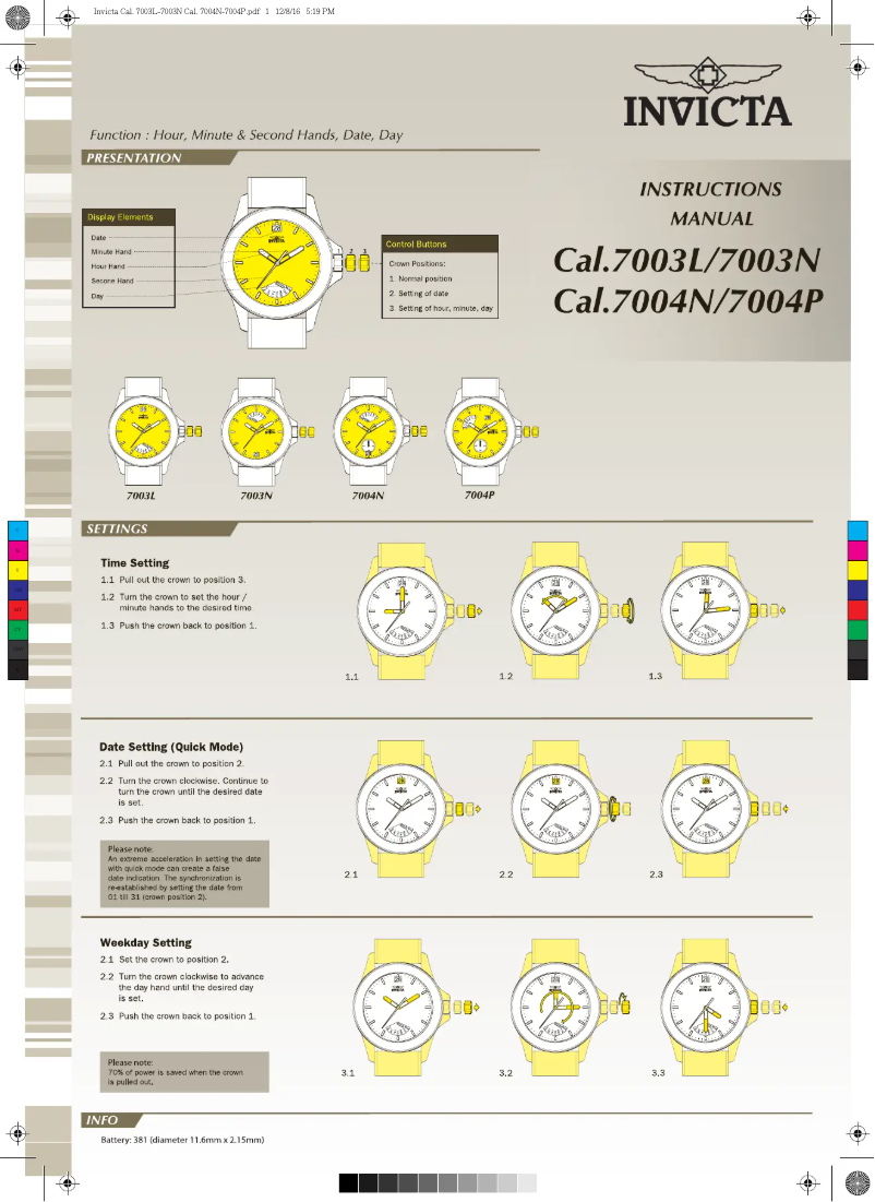 Page 1 de la notice Manuel utilisateur Invicta Vintage 29254