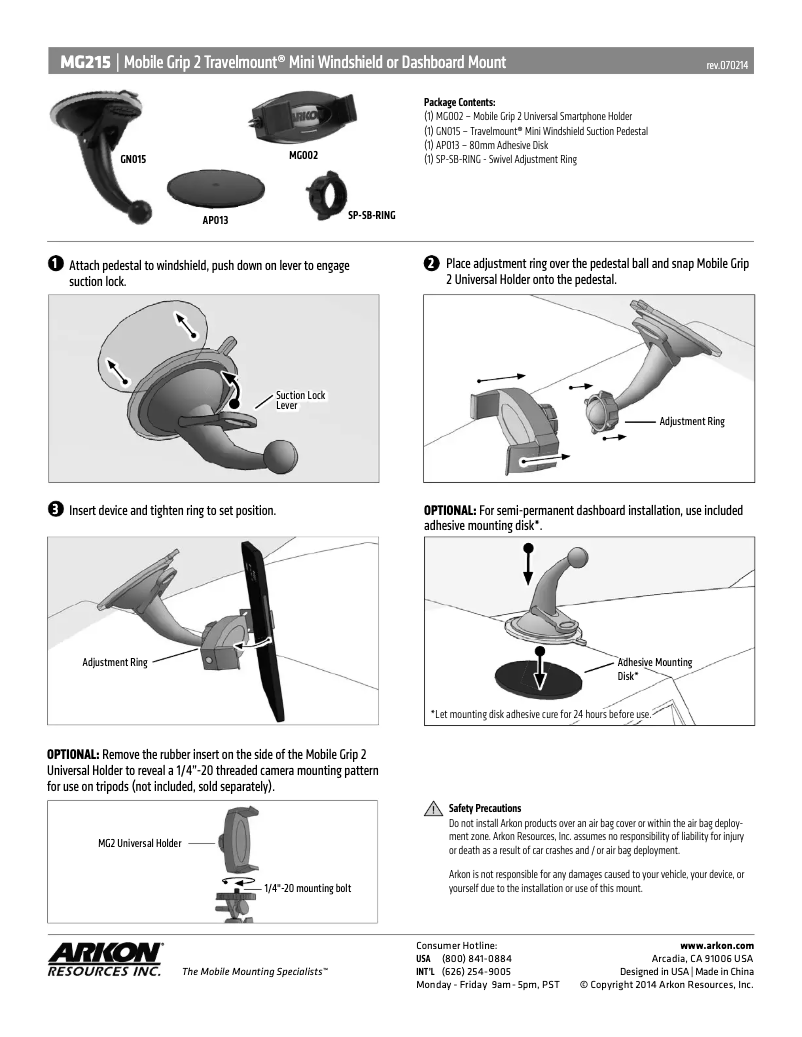 Page 1 de la notice Manuel utilisateur Arkon MG215