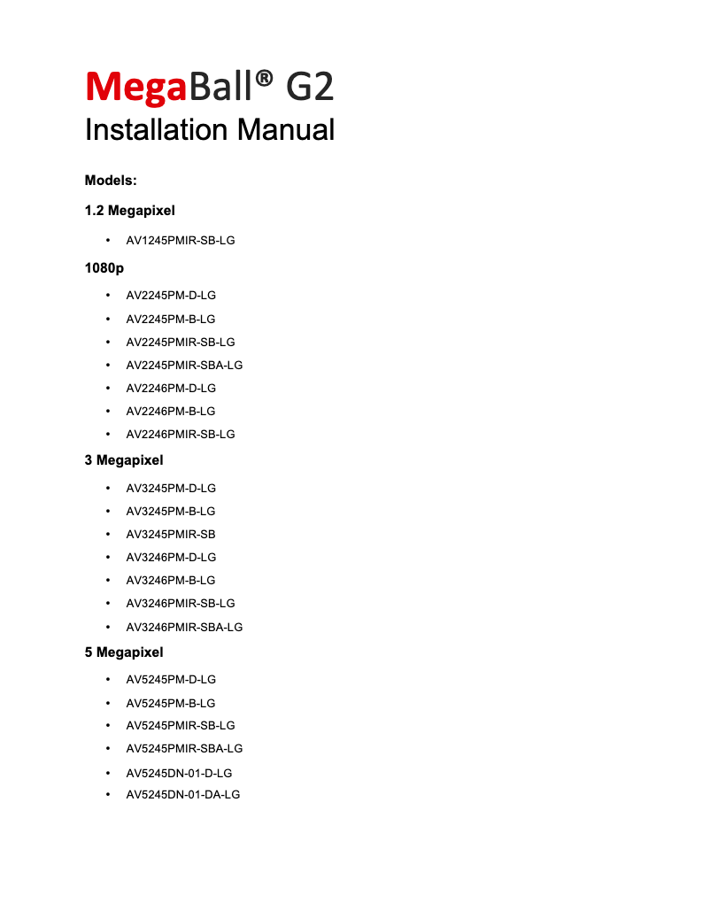 Page 1 de la notice Manuel utilisateur Arecont Vision AV3246PM-B-LG